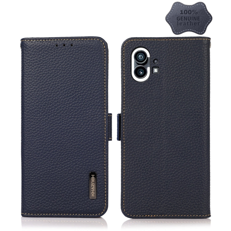 For Nothing Phone 1 KHAZNEH Side-Magnetic Litchi Genuine Leather RFID Phone Case(Blue) - Nothing Cases by PMC TechLife | Online Shopping South Africa | PMC TechLife | Buy Now Pay Later Mobicred