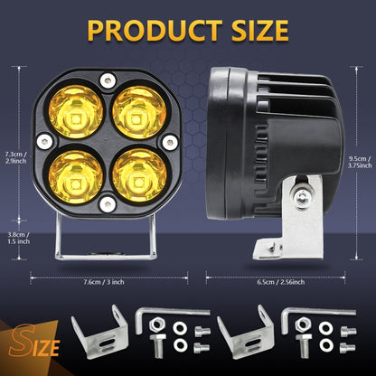 Car 3 inch 4LEDs Strobe Spotlight 20W / 2000LM / 6000K / DC9-80V(Yellow Light) - Work Lights by PMC Jewellery | Online Shopping South Africa | PMC Jewellery | Buy Now Pay Later Mobicred