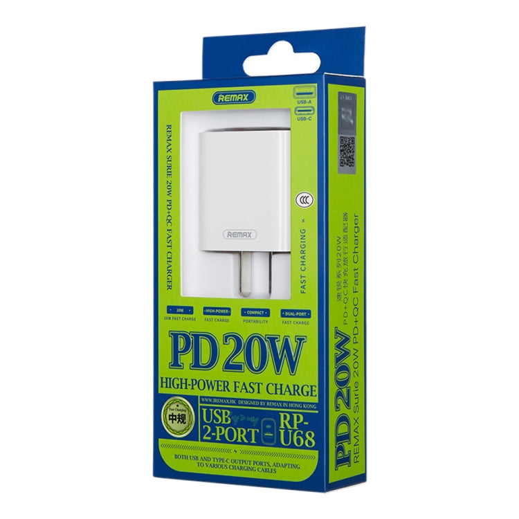 REMAX RP-U68 Speedy Series 20W USB+USB-C/Type-C Interface Fast Charger, Specification:UK Plug(White) - USB Charger by REMAX | Online Shopping South Africa | PMC Jewellery | Buy Now Pay Later Mobicred