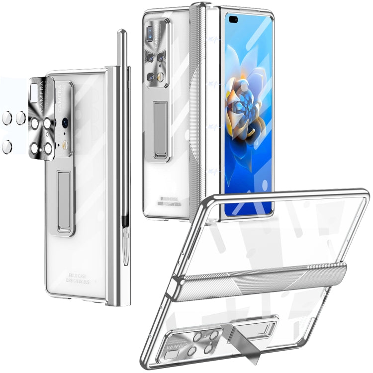For Huawei Mate X2 Magnetic Hinges Plating Phone Case with Holder(Silver) - Huawei Cases by PMC TechLife | Online Shopping South Africa | PMC TechLife | Buy Now Pay Later Mobicred