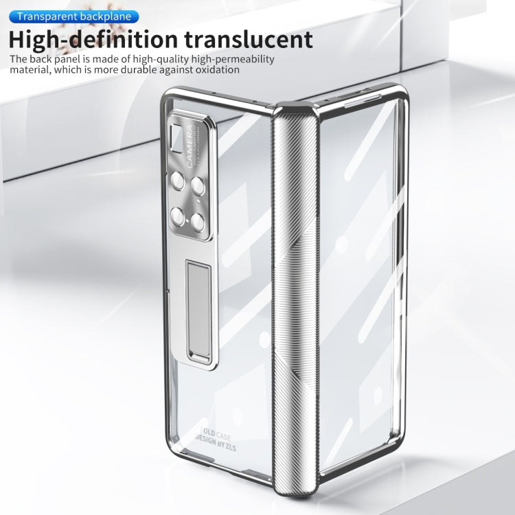 For Huawei Mate X2 Magnetic Hinges Plating Phone Case with Holder(Silver) - Huawei Cases by PMC TechLife | Online Shopping South Africa | PMC TechLife | Buy Now Pay Later Mobicred