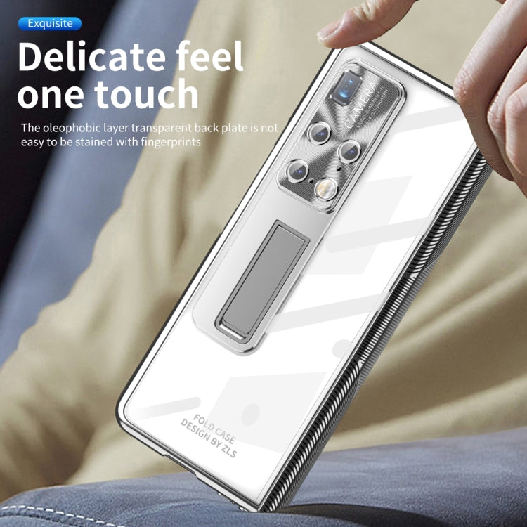 For Huawei Mate X2 Magnetic Hinges Plating Phone Case with Holder(Silver) - Huawei Cases by PMC TechLife | Online Shopping South Africa | PMC TechLife | Buy Now Pay Later Mobicred