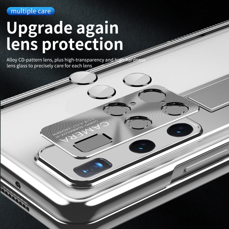 For Huawei Mate X2 Magnetic Hinges Plating Phone Case with Holder(Silver) - Huawei Cases by PMC TechLife | Online Shopping South Africa | PMC TechLife | Buy Now Pay Later Mobicred