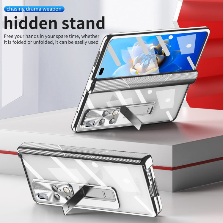 For Huawei Mate X2 Magnetic Hinges Plating Phone Case with Holder(Silver) - Huawei Cases by PMC TechLife | Online Shopping South Africa | PMC TechLife | Buy Now Pay Later Mobicred