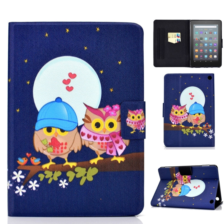 For Amazon Kindle Fire 7 2022 Electric Horizontal Flat Painted Leather Tablet Case(Couple Owls) - free shipping - PMC TechLife - Order now!