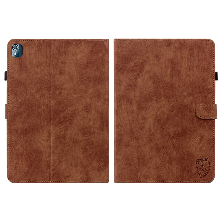 For Nokia T10 Tiger Pattern PU Tablet Case(Brown) - Nokia by PMC TechLife | Online Shopping South Africa | PMC TechLife | Buy Now Pay Later Mobicred