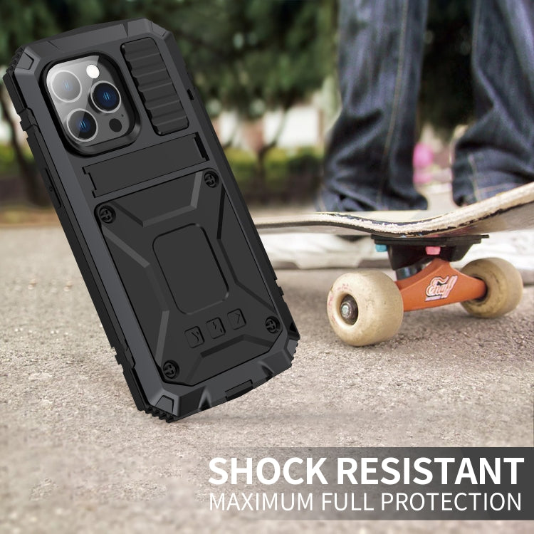 For iPhone 14 Pro R-JUST Shockproof Waterproof Dust-proof Case with Holder(Black) - free shipping - PMC TechLife - Order now!