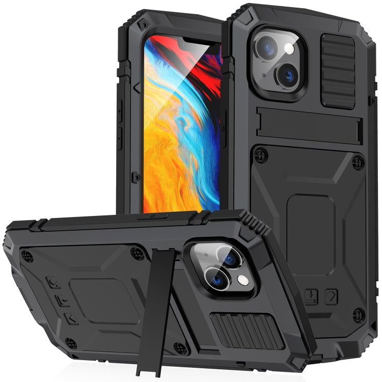 For iPhone 14 R-JUST Shockproof Waterproof Dust-proof Case with Holder (Black) - iPhone 14 Cases by R-JUST | Online Shopping South Africa | PMC TechLife | Buy Now Pay Later Mobicred