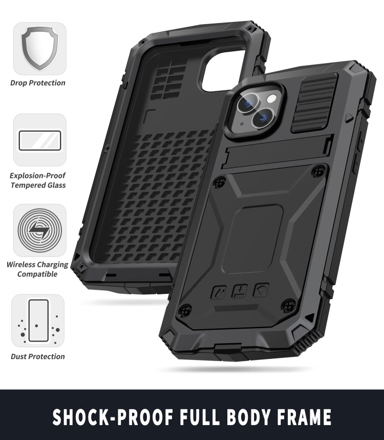 For iPhone 14 R-JUST Shockproof Waterproof Dust-proof Case with Holder (Black) - iPhone 14 Cases by R-JUST | Online Shopping South Africa | PMC TechLife | Buy Now Pay Later Mobicred