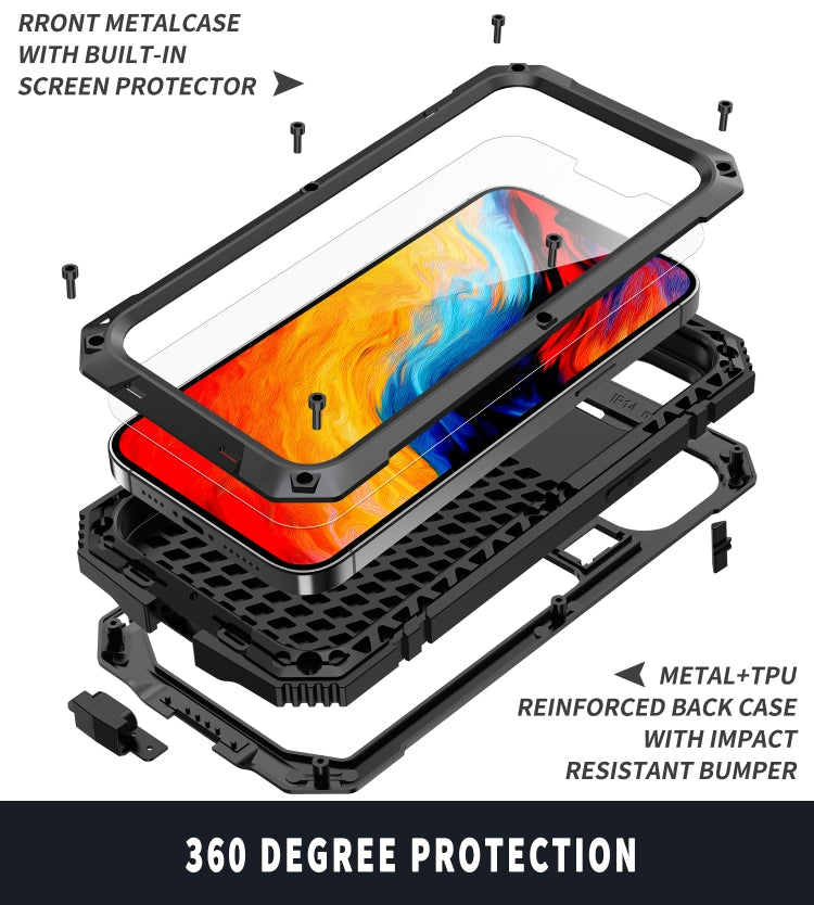 For iPhone 14 R-JUST Shockproof Waterproof Dust-proof Case with Holder (Black) - iPhone 14 Cases by R-JUST | Online Shopping South Africa | PMC TechLife | Buy Now Pay Later Mobicred