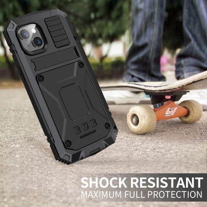 For iPhone 14 R-JUST Shockproof Waterproof Dust-proof Case with Holder (Black) - iPhone 14 Cases by R-JUST | Online Shopping South Africa | PMC Jewellery