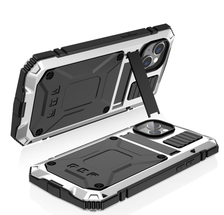 For iPhone 14 Plus R-JUST Shockproof Waterproof Dust-proof Case with Holder (Silver) - free shipping - PMC TechLife - Order now!