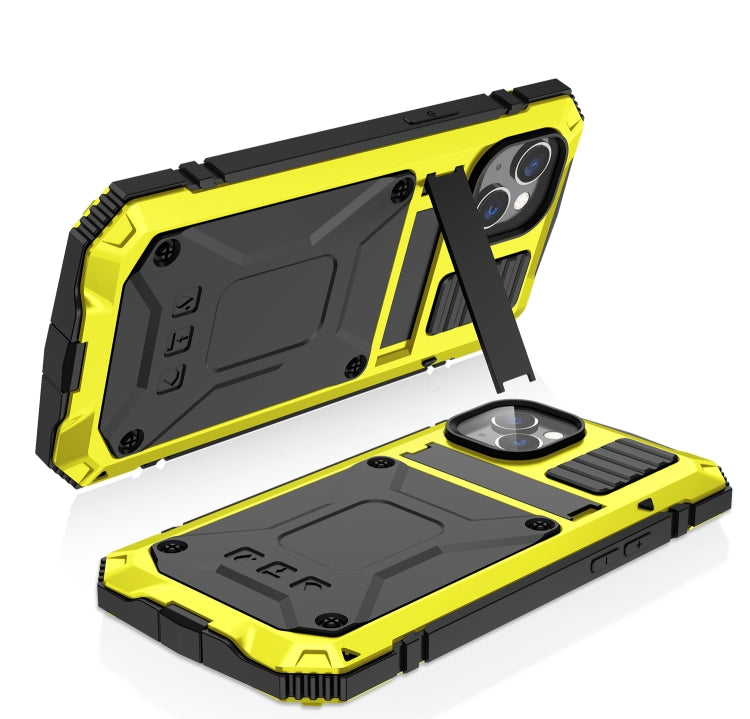 For iPhone 14 Plus R-JUST Shockproof Waterproof Dust-proof Case with Holder (Yellow) - free shipping - PMC TechLife - Order now!