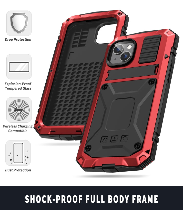For iPhone 14 Plus R-JUST Shockproof Waterproof Dust-proof Case with Holder (Red) - free shipping - PMC TechLife - Order now!