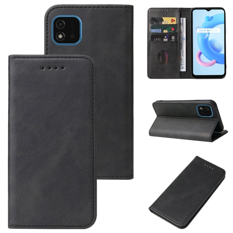 For Realme C11 2021 Magnetic Closure Leather Phone Case(Black) - free shipping - PMC TechLife - Order now!