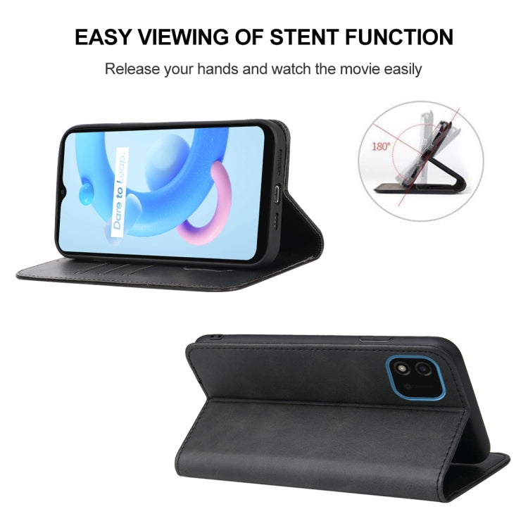For Realme C11 2021 Magnetic Closure Leather Phone Case(Black) - free shipping - PMC TechLife - Order now!