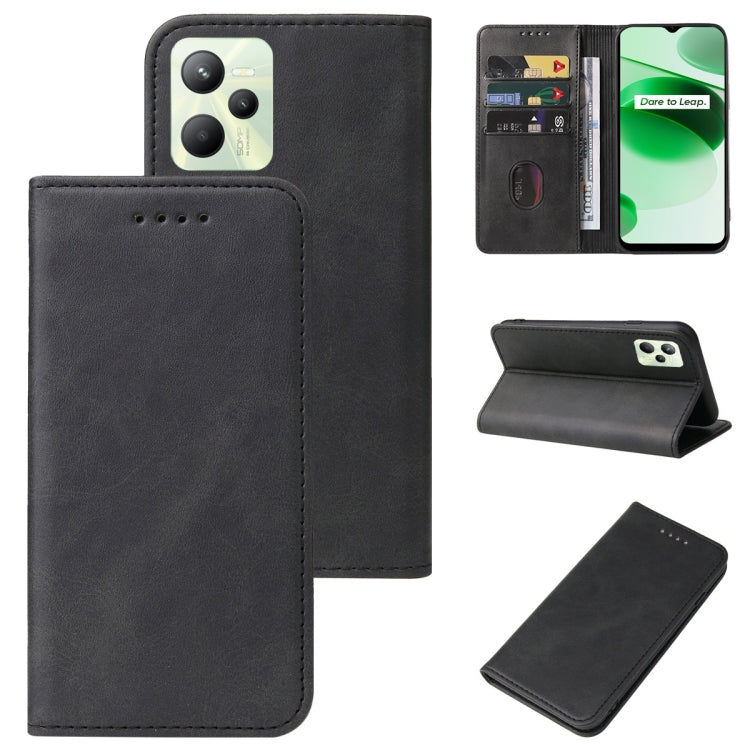 For Realme C35 Magnetic Closure Leather Phone Case(Black) - Realme Cases by PMC Jewellery | Online Shopping South Africa | PMC Jewellery | Buy Now Pay Later Mobicred