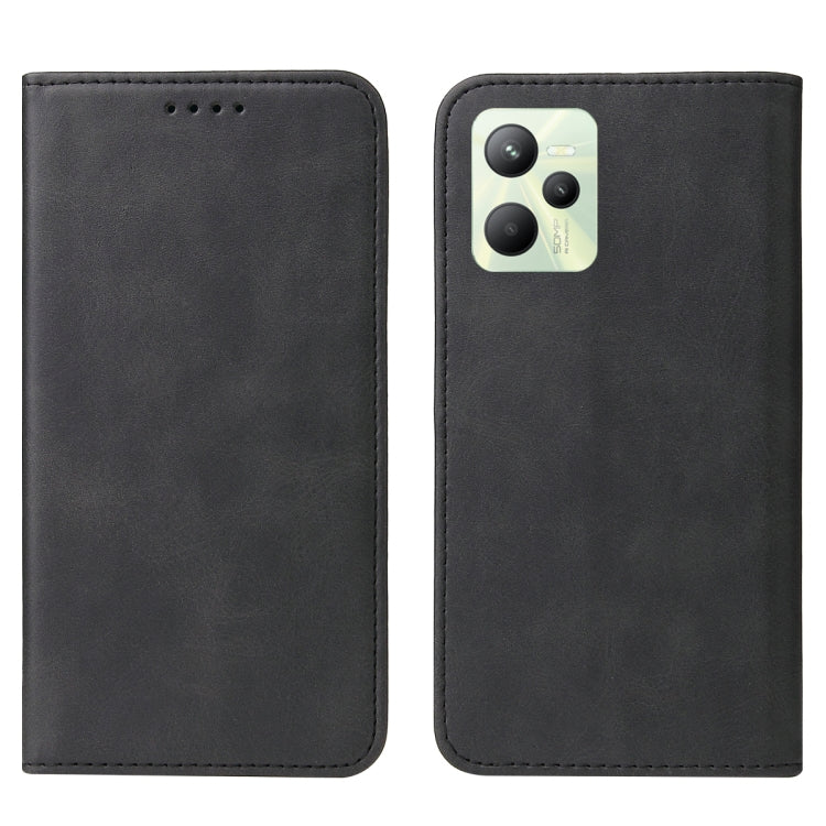 For Realme C35 Magnetic Closure Leather Phone Case(Black) - Realme Cases by PMC Jewellery | Online Shopping South Africa | PMC Jewellery | Buy Now Pay Later Mobicred