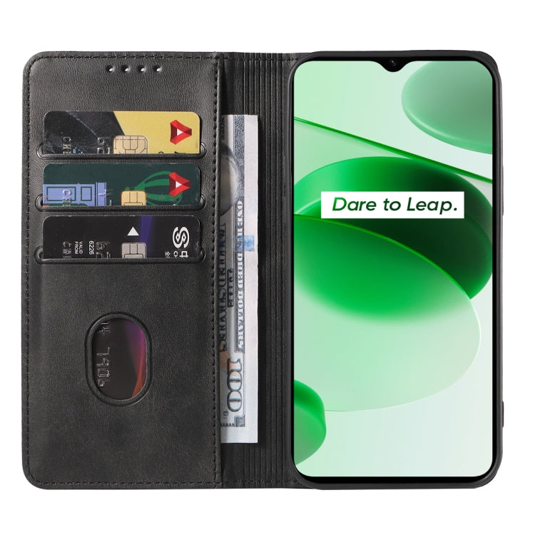 For Realme C35 Magnetic Closure Leather Phone Case(Black) - free shipping - PMC TechLife - Order now!