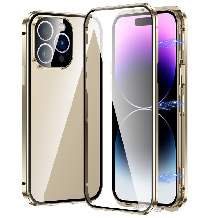 For iPhone 14 Pro Max Magnetic Double-buckle HD Tempered Glass Phone Case (Gold) - iPhone 14 Pro Max Cases by PMC TechLife | Online Shopping South Africa | PMC TechLife