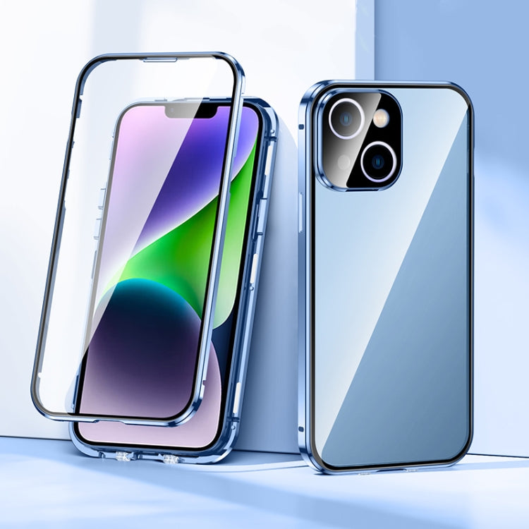 For iPhone 14 Magnetic Double-buckle HD Tempered Glass Phone Case (Blue) - iPhone 14 Cases by PMC TechLife | Online Shopping South Africa | PMC TechLife | Buy Now Pay Later Mobicred