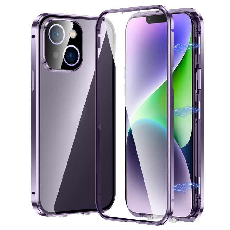 For iPhone 14 Magnetic Double-buckle HD Tempered Glass Phone Case (Purple) - iPhone 14 Cases by PMC TechLife | Online Shopping South Africa | PMC TechLife | Buy Now Pay Later Mobicred