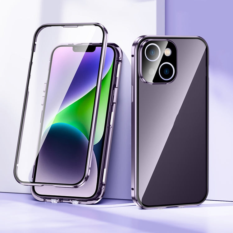 For iPhone 14 Magnetic Double-buckle HD Tempered Glass Phone Case (Purple) - iPhone 14 Cases by PMC TechLife | Online Shopping South Africa | PMC TechLife | Buy Now Pay Later Mobicred
