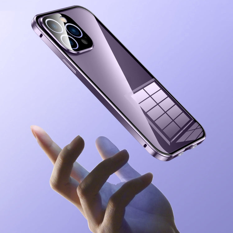For iPhone 14 Magnetic Double-buckle HD Tempered Glass Phone Case (Purple) - iPhone 14 Cases by PMC TechLife | Online Shopping South Africa | PMC TechLife | Buy Now Pay Later Mobicred