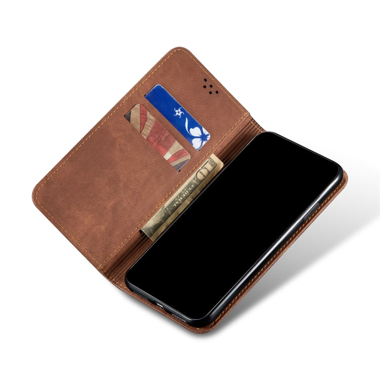 For OnePlus 8 Denim Texture Casual Style Horizontal Flip Leather Case with Holder & Card Slots & Wallet(Brown) - OnePlus Cases by PMC TechLife | Online Shopping South Africa | PMC TechLife