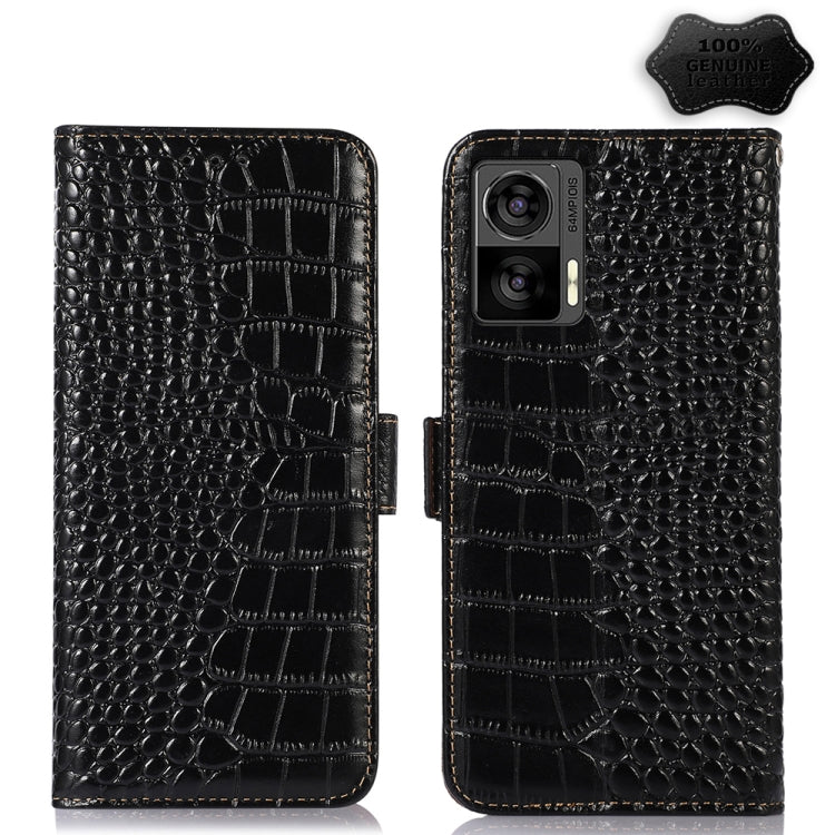 For Motorola Edge 30 Lite / Edge 30 Neo Crocodile Top Layer Cowhide Leather Phone Case(Black) - Motorola Cases by PMC TechLife | Online Shopping South Africa | PMC TechLife | Buy Now Pay Later Mobicred