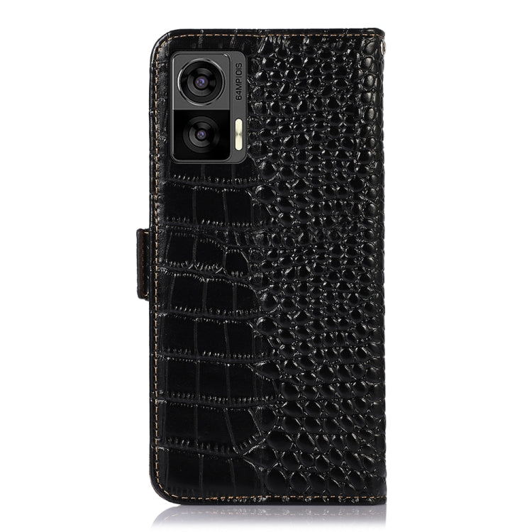 For Motorola Edge 30 Lite / Edge 30 Neo Crocodile Top Layer Cowhide Leather Phone Case(Black) - Motorola Cases by PMC TechLife | Online Shopping South Africa | PMC TechLife | Buy Now Pay Later Mobicred