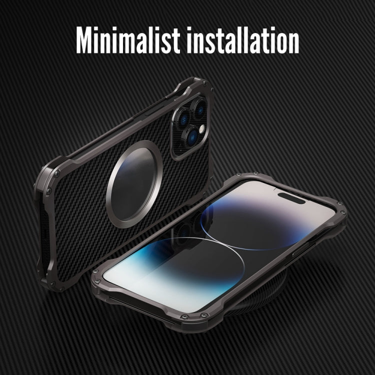 For iPhone 14 Pro R-JUST RJ51 Hollow Shockproof Metal Phone Case(Dark Grey) - iPhone 14 Pro Cases by R-JUST | Online Shopping South Africa | PMC TechLife | Buy Now Pay Later Mobicred