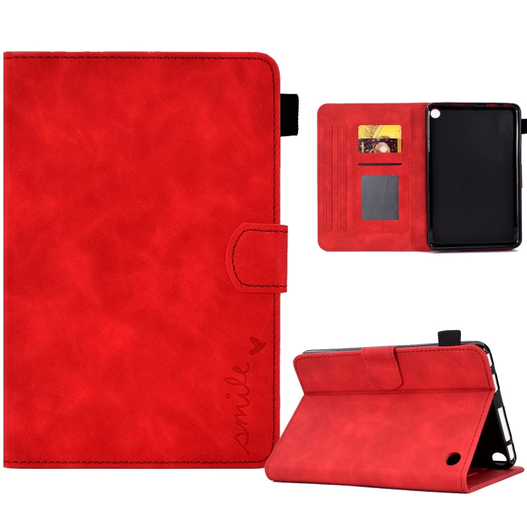 For Amazon Kindle Fire 7 2022 Embossed Smile Flip Tablet Leather Case(Red) - Amazon by PMC TechLife | Online Shopping South Africa | PMC TechLife | Buy Now Pay Later Mobicred