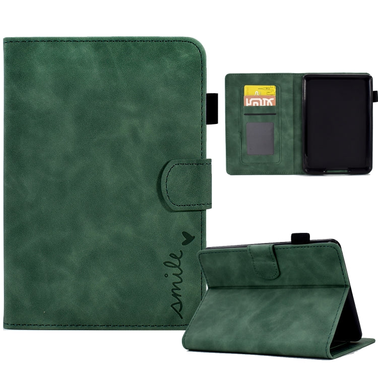 For Amazon Kindle Paperwhite 4/3/2/1 Embossed Smile Flip Tablet Leather Case(Green) - Amazon by PMC TechLife | Online Shopping South Africa | PMC TechLife | Buy Now Pay Later Mobicred