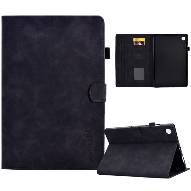 For Lenovo Tab M10 3rd Gen Embossed Smile Flip Tablet Leather Case(Black) - Lenovo by PMC TechLife | Online Shopping South Africa | PMC TechLife | Buy Now Pay Later Mobicred