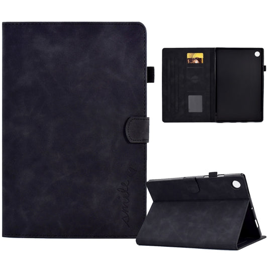 For Lenovo Tab M10 3rd Gen Embossed Smile Flip Tablet Leather Case(Black) - Lenovo by PMC Jewellery | Online Shopping South Africa | PMC Jewellery | Buy Now Pay Later Mobicred