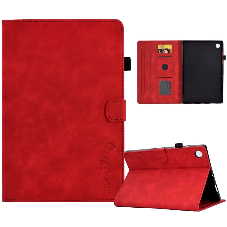 For Lenovo Tab M10 3rd Gen Embossed Smile Flip Tablet Leather Case(Red) - Lenovo by PMC TechLife | Online Shopping South Africa | PMC TechLife | Buy Now Pay Later Mobicred