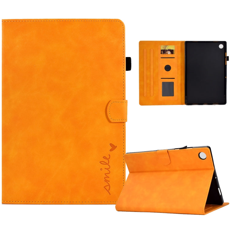 For Lenovo Tab M10 3rd Gen Embossed Smile Flip Tablet Leather Case(Khaki) - Lenovo by PMC TechLife | Online Shopping South Africa | PMC TechLife | Buy Now Pay Later Mobicred