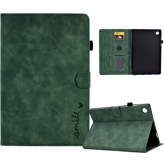 For Lenovo M10 Plus Embossed Smile Flip Tablet Leather Case(Green) - Lenovo by PMC Jewellery | Online Shopping South Africa | PMC Jewellery | Buy Now Pay Later Mobicred