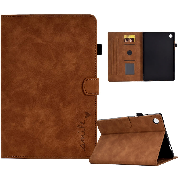 For Lenovo Tab M10 Plus 3rd Gen 10.6 inch Embossed Smile Flip Tablet Leather Case(Brown) - Lenovo by PMC TechLife | Online Shopping South Africa | PMC TechLife | Buy Now Pay Later Mobicred