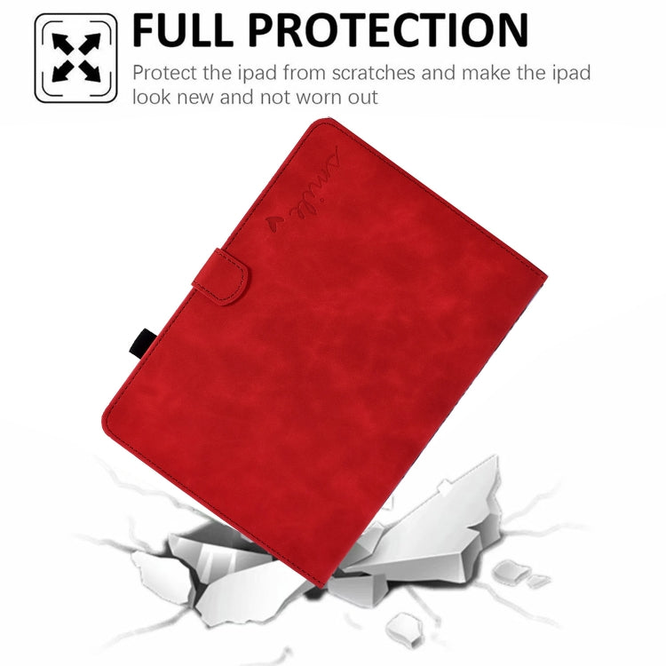 For Huawei MediaPad T5 Embossed Smile Flip Tablet Leather Case(Red) - Huawei by PMC TechLife | Online Shopping South Africa | PMC TechLife | Buy Now Pay Later Mobicred