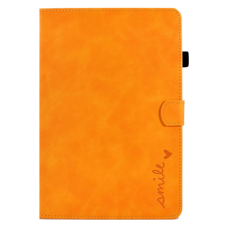 For Huawei MediaPad T5 Embossed Smile Flip Tablet Leather Case(Khaki) - Huawei by PMC TechLife | Online Shopping South Africa | PMC TechLife | Buy Now Pay Later Mobicred