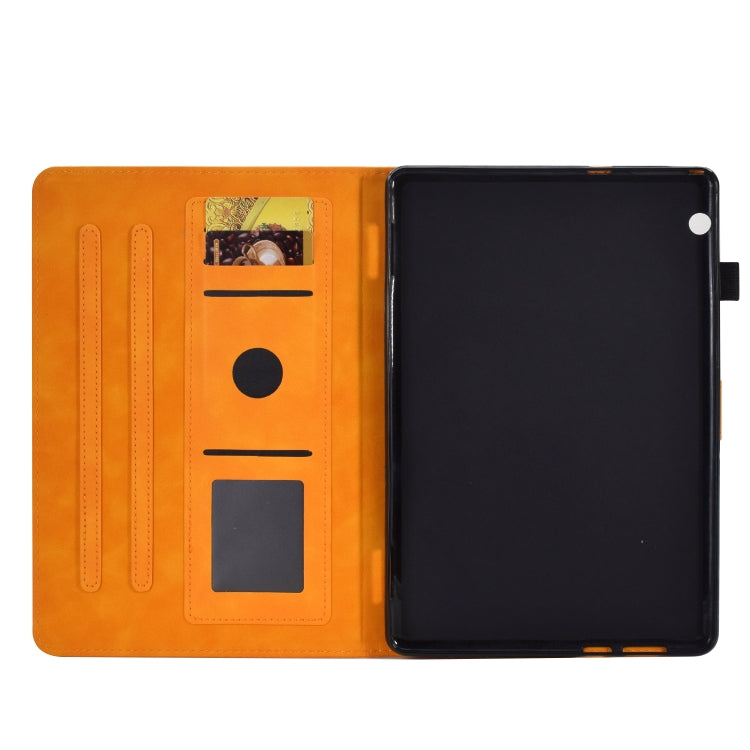 For Huawei MediaPad T5 Embossed Smile Flip Tablet Leather Case(Khaki) - Huawei by PMC TechLife | Online Shopping South Africa | PMC TechLife | Buy Now Pay Later Mobicred