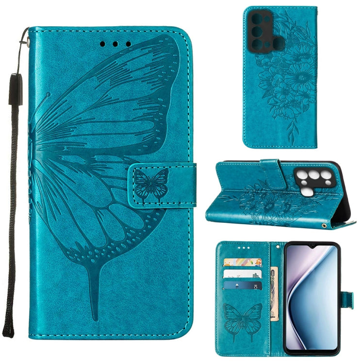 For Itel P38/S17/S1661W/Vision 3 Embossed Butterfly Flip Leather Phone Case(Blue) - More Brand by PMC TechLife | Online Shopping South Africa | PMC TechLife