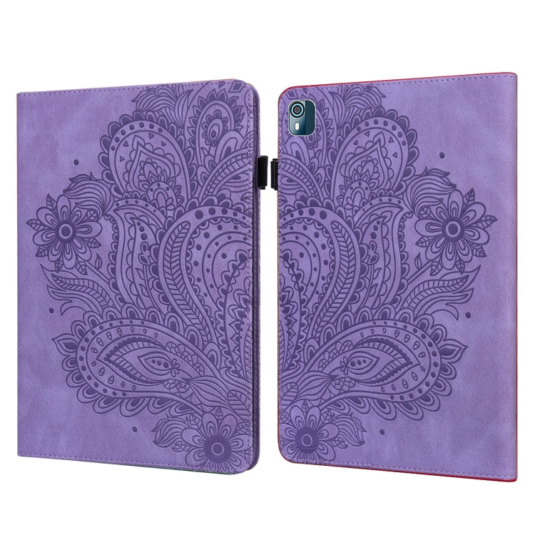 For Nokia T10 Peacock Embossed Pattern Leather Tablet Case(Purple) - Nokia by PMC TechLife | Online Shopping South Africa | PMC TechLife | Buy Now Pay Later Mobicred