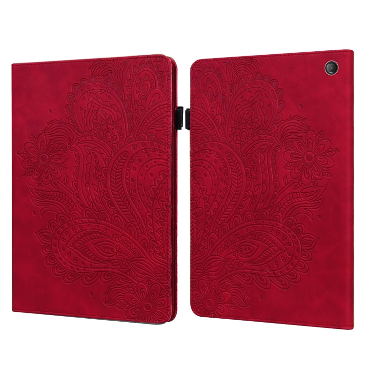 For Amazon Kindle Fire 7 2022 Peacock Embossed Pattern Leather Tablet Case(Red) - Amazon by PMC TechLife | Online Shopping South Africa | PMC TechLife | Buy Now Pay Later Mobicred