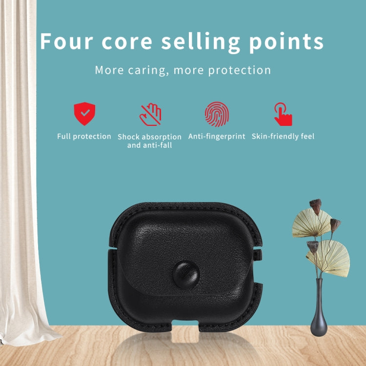 For AirPods Pro 2 Litchi Texture PU Leather Earphone Protective Case with Hook(Black) - For AirPods Pro 2 by PMC Jewellery | Online Shopping South Africa | PMC Jewellery | Buy Now Pay Later Mobicred