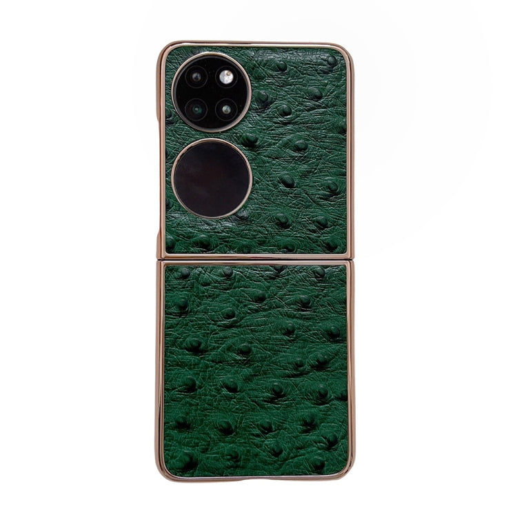 For Huawei P50 Pocket Genuine Leather Ostrich Texture Nano Plating Phone Case(Green) - Huawei Cases by PMC TechLife | Online Shopping South Africa | PMC TechLife | Buy Now Pay Later Mobicred