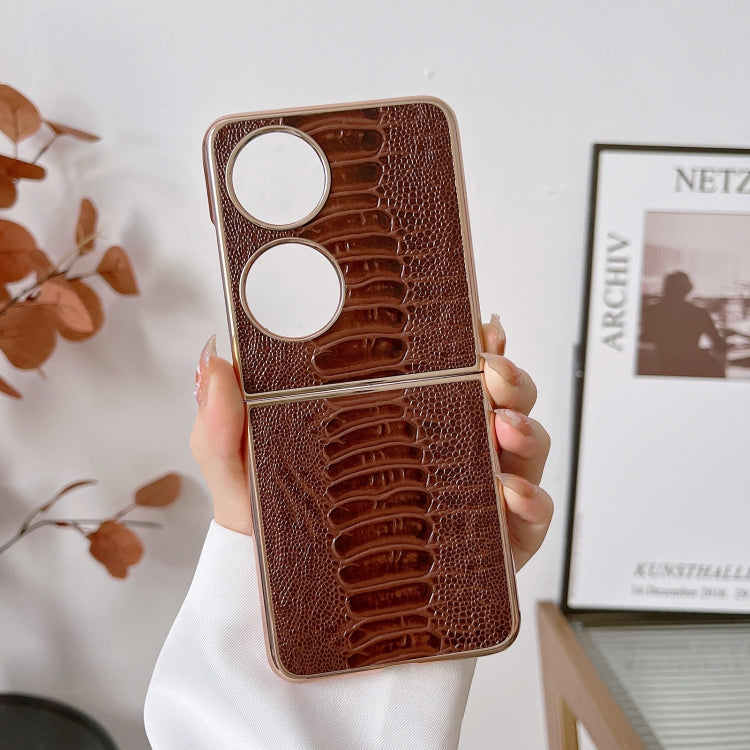 For Huawei P50 Pocket Genuine Leather Weilai Series Nano Plating Phone Case(Coffee) - free shipping - PMC TechLife - Order now!