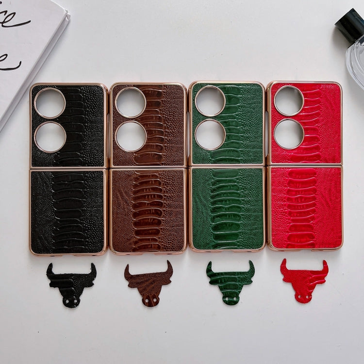 For Huawei P50 Pocket Genuine Leather Weilai Series Nano Plating Phone Case(Black) - Huawei Cases by PMC TechLife | Online Shopping South Africa | PMC TechLife | Buy Now Pay Later Mobicred